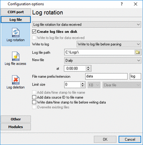 Serial port logger file Settings.